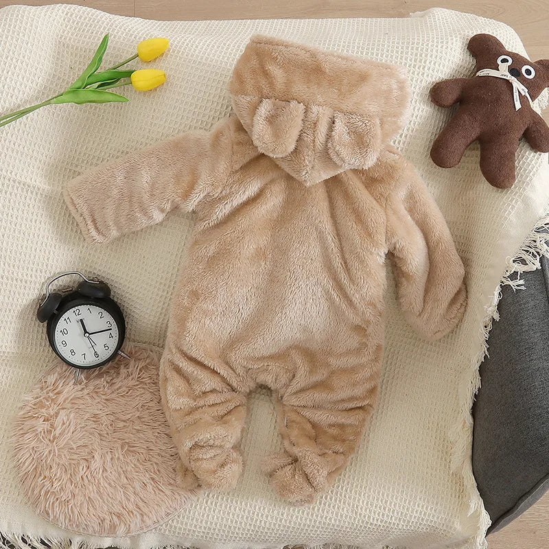 Baby Plush Fleece Jumpsuit – Hooded Winter Onesie for Infants & Toddlers