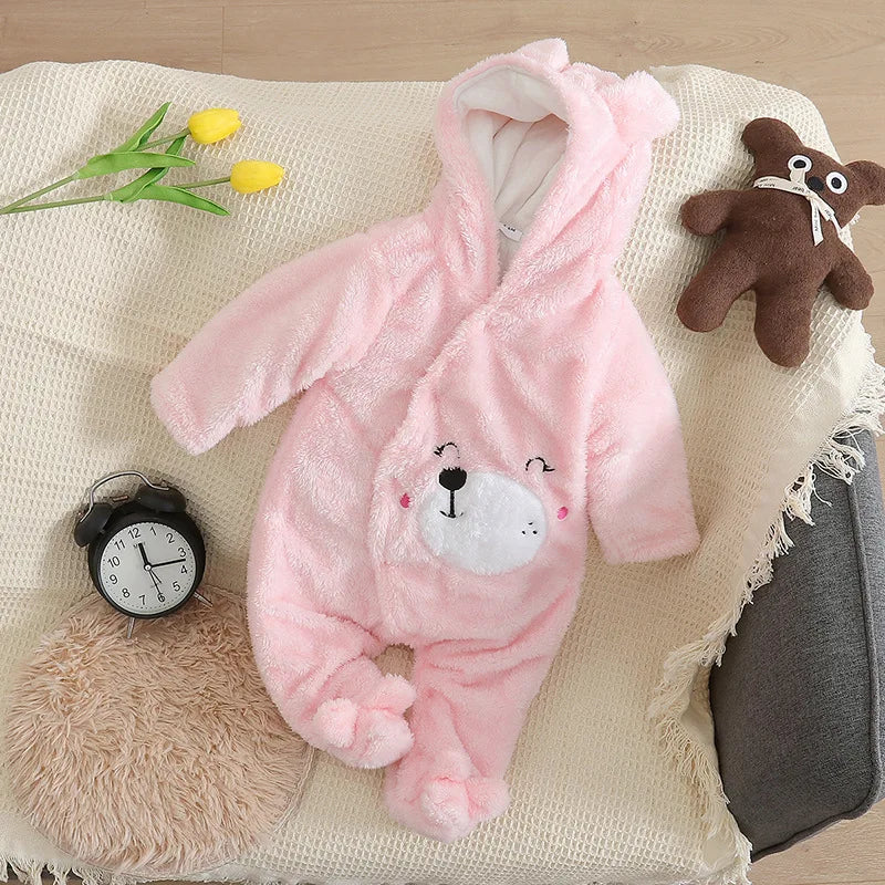 Baby Plush Fleece Jumpsuit – Hooded Winter Onesie for Infants & Toddlers
