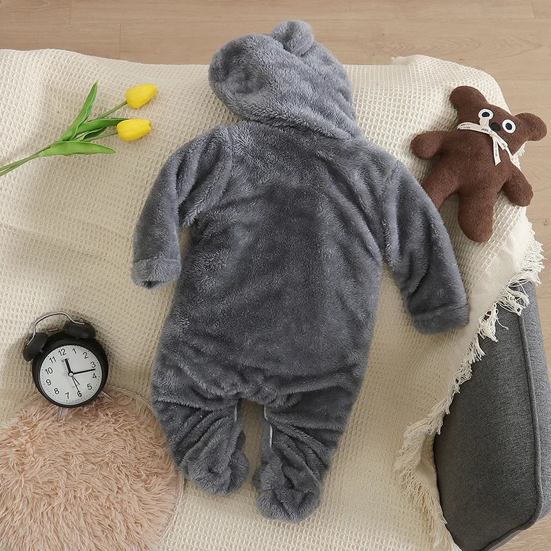 Baby Plush Fleece Jumpsuit – Hooded Winter Onesie for Infants & Toddlers