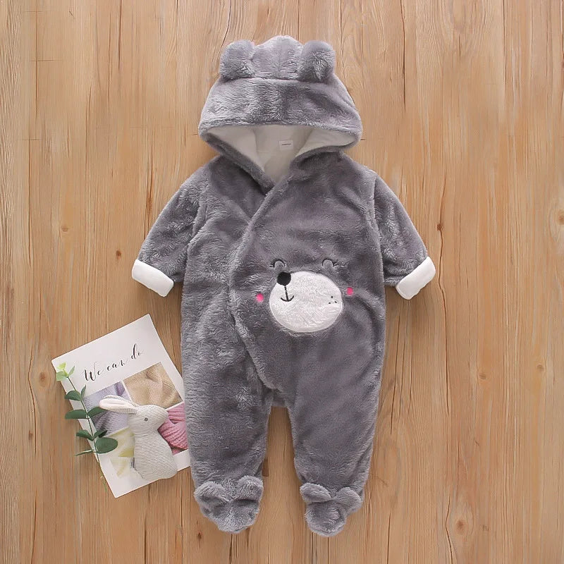 Baby Plush Fleece Jumpsuit – Hooded Winter Onesie for Infants & Toddlers