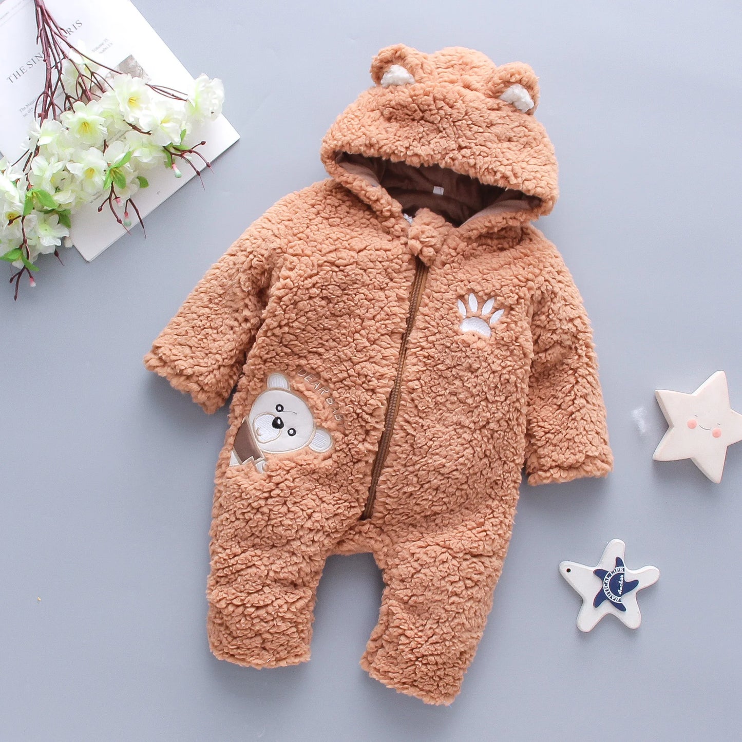 newborn fleece jumpsuit with zipper closure