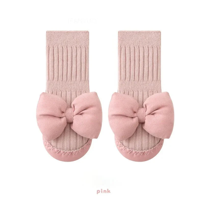 Baby Girl Sock Shoes with Bows – Non-Slip Soft Sole Booties for Crawling & Walking