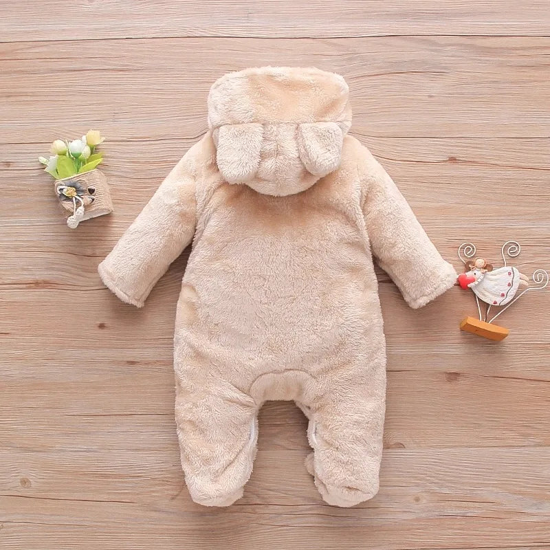 Baby Plush Fleece Jumpsuit – Hooded Winter Onesie for Infants & Toddlers