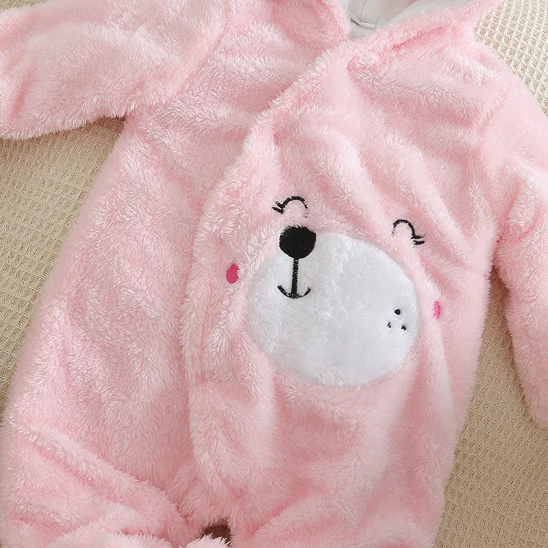 Baby Plush Fleece Jumpsuit – Hooded Winter Onesie for Infants & Toddlers