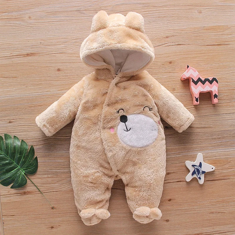 Baby Plush Fleece Jumpsuit – Hooded Winter Onesie for Infants & Toddlers