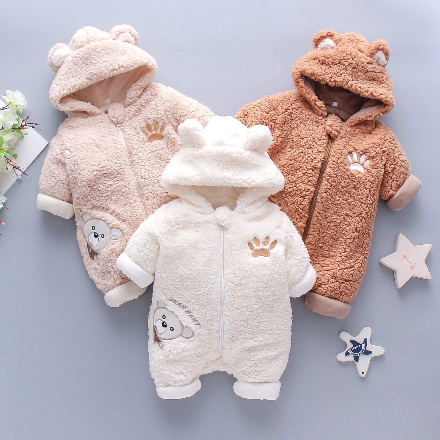 embroidered baby romper for winter warmth