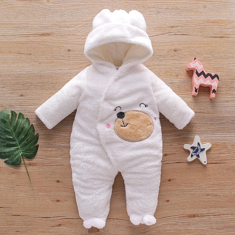 Baby Plush Fleece Jumpsuit – Hooded Winter Onesie for Infants & Toddlers
