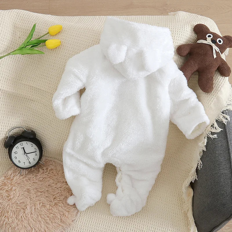 Baby Plush Fleece Jumpsuit – Hooded Winter Onesie for Infants & Toddlers