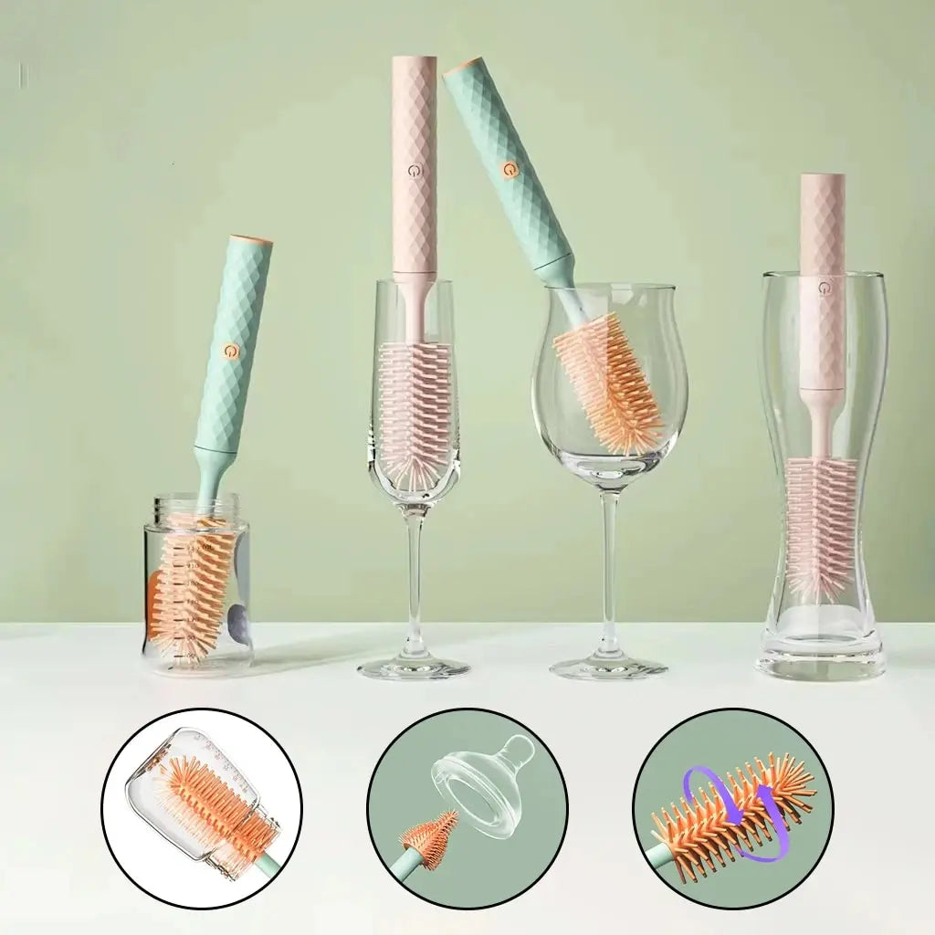 electric baby bottle brush cleaning a bottle