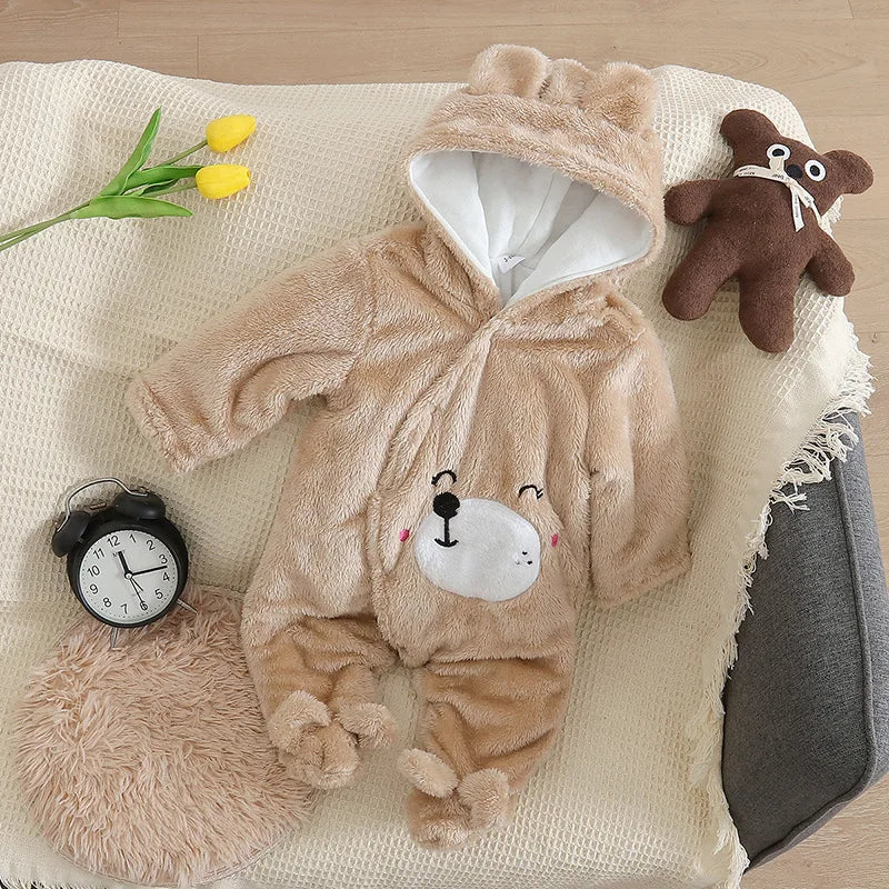 Baby Plush Fleece Jumpsuit – Hooded Winter Onesie for Infants & Toddlers