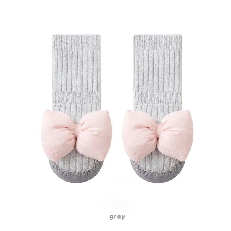 Baby Girl Sock Shoes with Bows – Non-Slip Soft Sole Booties for Crawling & Walking