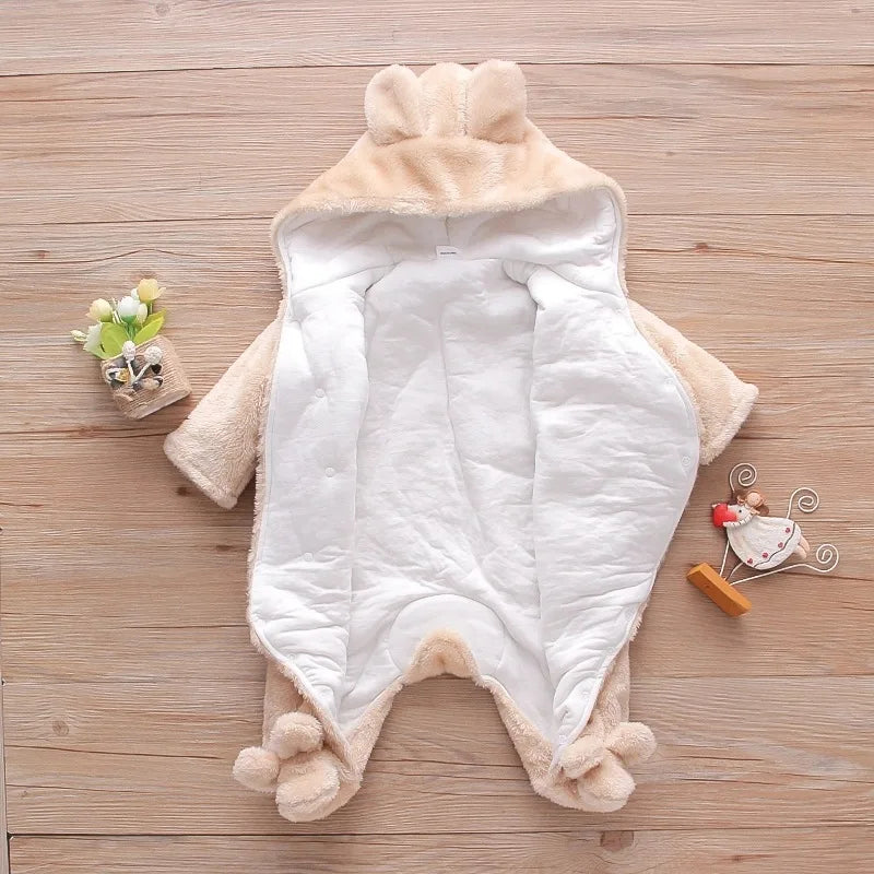Baby Plush Fleece Jumpsuit – Hooded Winter Onesie for Infants & Toddlers