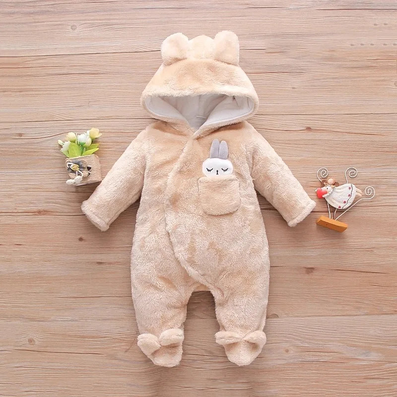 Baby Plush Fleece Jumpsuit – Hooded Winter Onesie for Infants & Toddlers