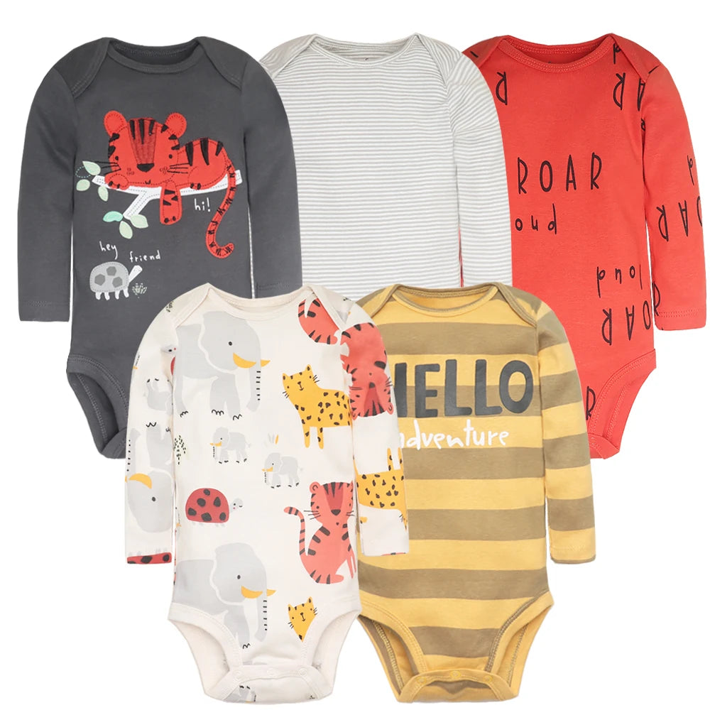 Set of 5 Baby Bodysuits – Soft Cotton Onesies for Newborns & Infants (Unisex)