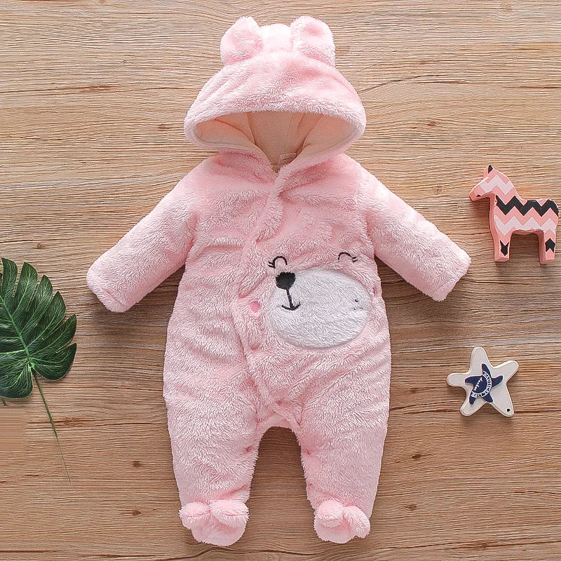 Baby Plush Fleece Jumpsuit – Hooded Winter Onesie for Infants & Toddlers