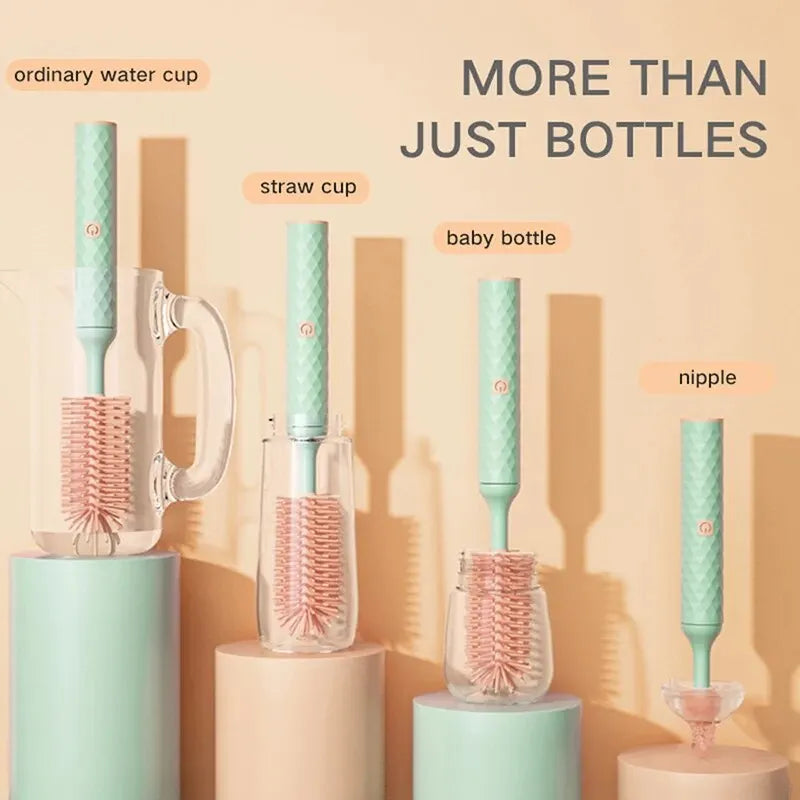 electric baby bottle brush cleaning a bottle