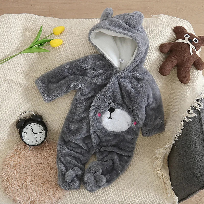 Baby Plush Fleece Jumpsuit – Hooded Winter Onesie for Infants & Toddlers