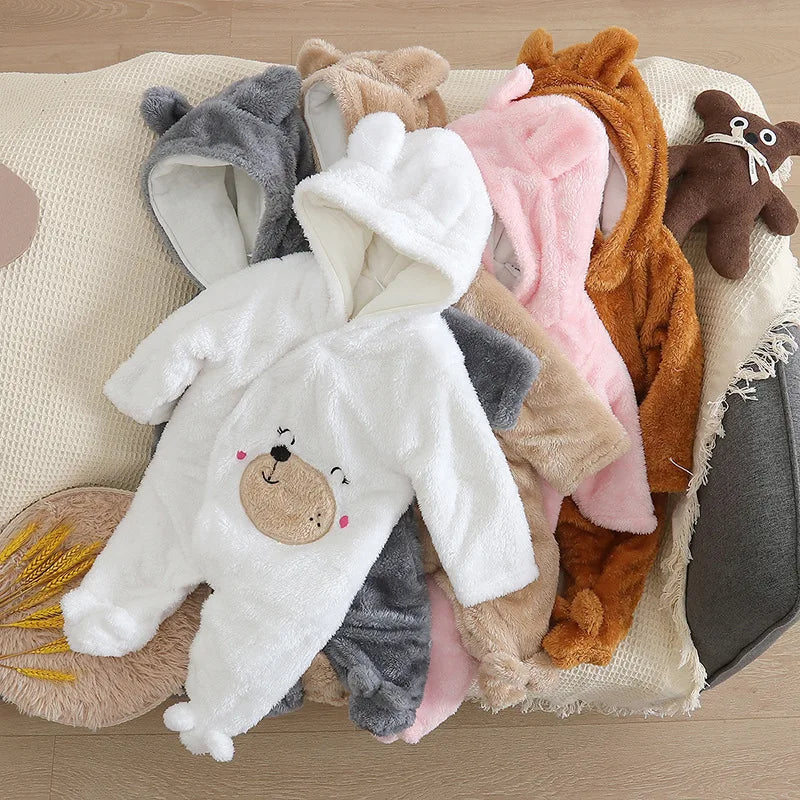 Baby Plush Fleece Jumpsuit – Hooded Winter Onesie for Infants & Toddlers