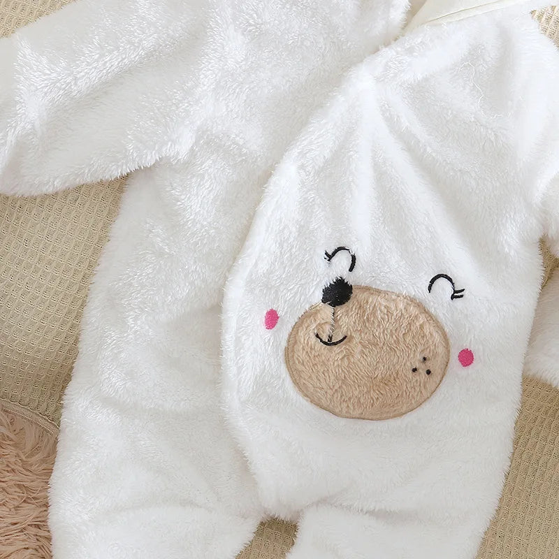 Baby Plush Fleece Jumpsuit – Hooded Winter Onesie for Infants & Toddlers