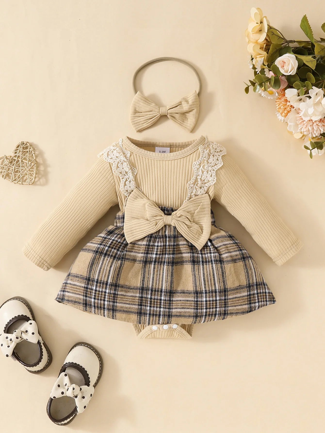 fall-themed baby girl outfit with matching accessories