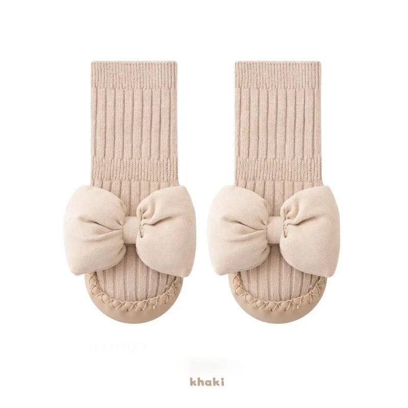 Baby Girl Sock Shoes with Bows – Non-Slip Soft Sole Booties for Crawling & Walking