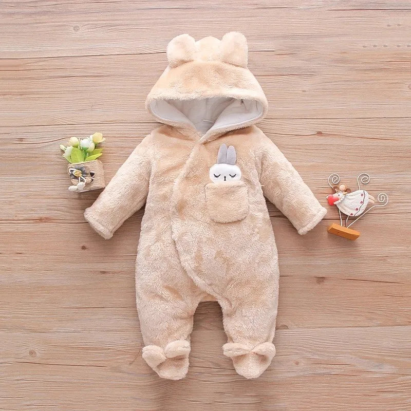Baby Plush Fleece Jumpsuit – Hooded Winter Onesie for Infants & Toddlers