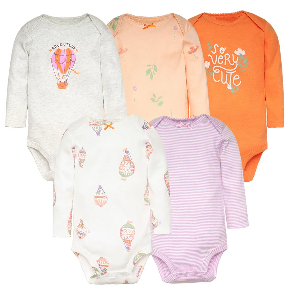 Set of 5 Baby Bodysuits – Soft Cotton Onesies for Newborns & Infants (Unisex)