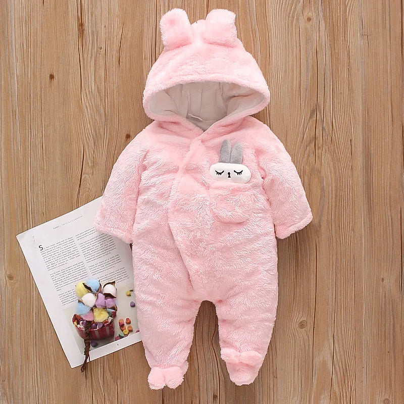 Baby Plush Fleece Jumpsuit – Hooded Winter Onesie for Infants & Toddlers