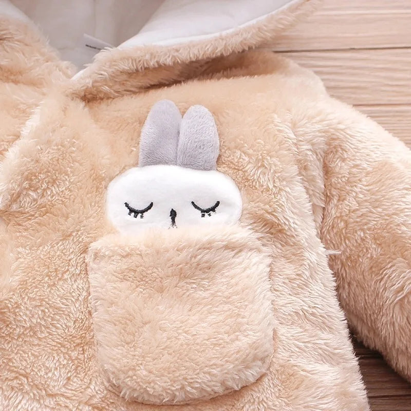 Baby Plush Fleece Jumpsuit – Hooded Winter Onesie for Infants & Toddlers