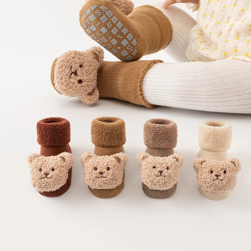 baby wearing non-slip bear socks