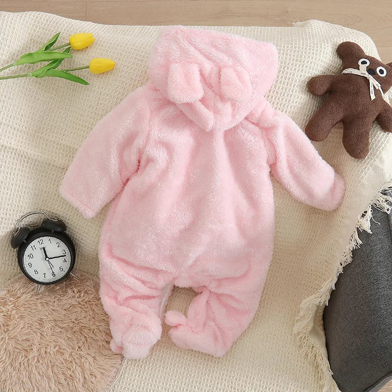 Baby Plush Fleece Jumpsuit – Hooded Winter Onesie for Infants & Toddlers