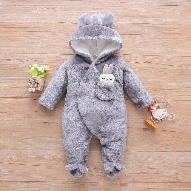 Baby Plush Fleece Jumpsuit – Hooded Winter Onesie for Infants & Toddlers