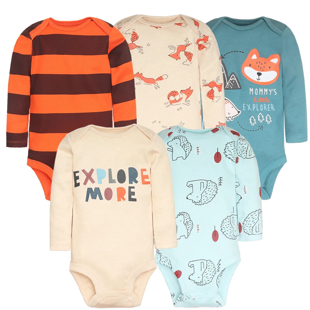 Set of 5 Baby Bodysuits – Soft Cotton Onesies for Newborns & Infants (Unisex)
