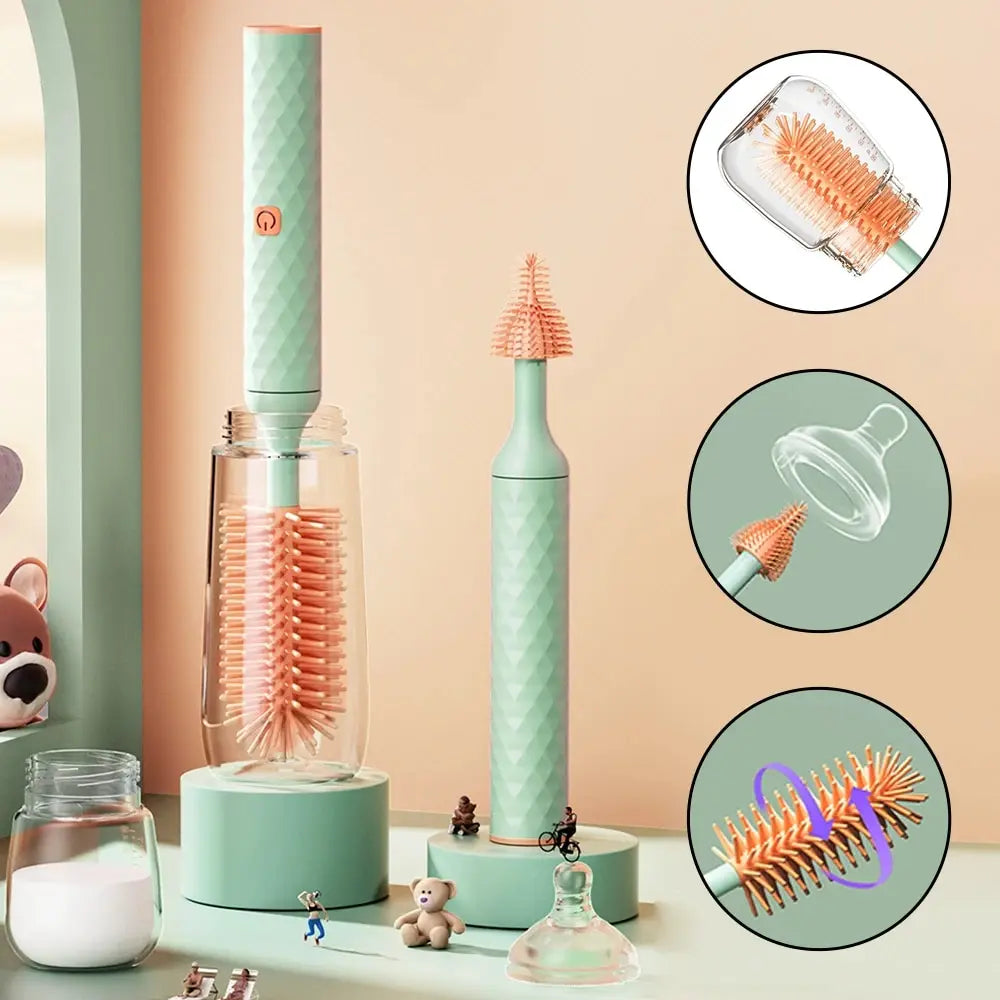 electric baby bottle brush cleaning a bottle