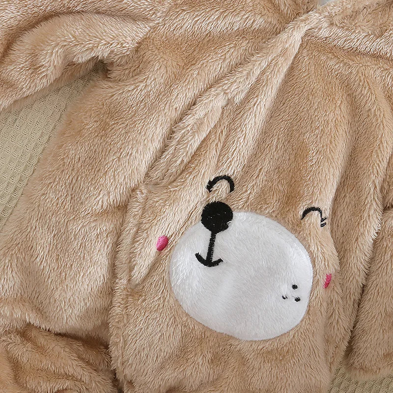 Baby Plush Fleece Jumpsuit – Hooded Winter Onesie for Infants & Toddlers