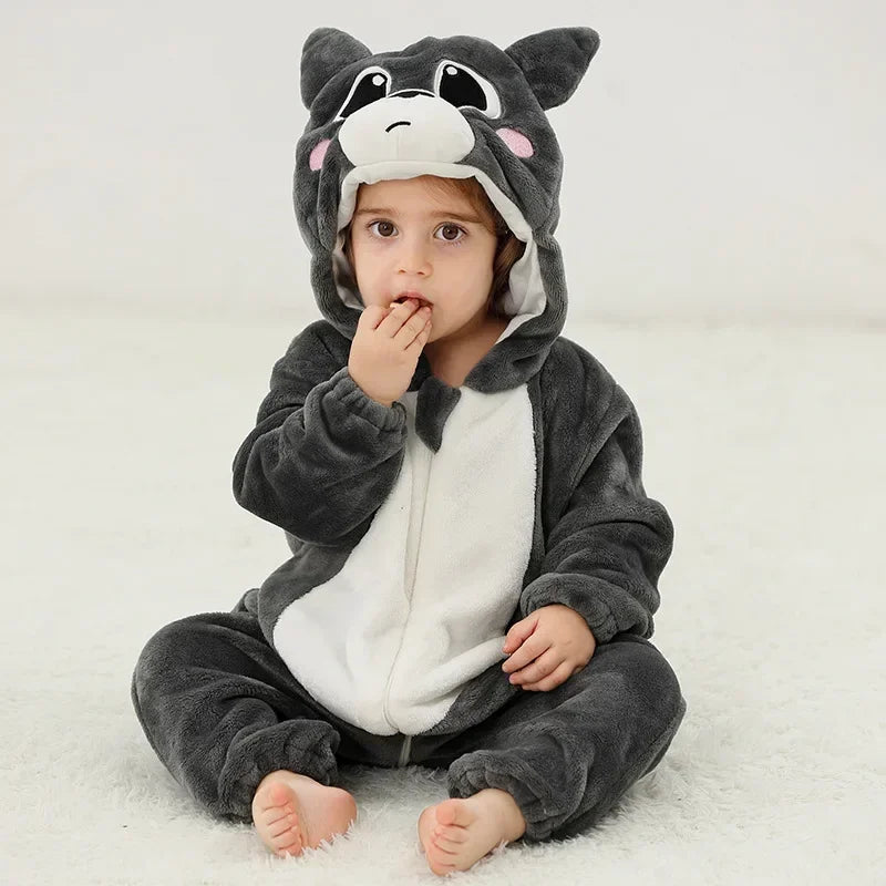 Baby Animal Jumpsuits – Fleece Hooded Rompers with Cute Ears & Tails