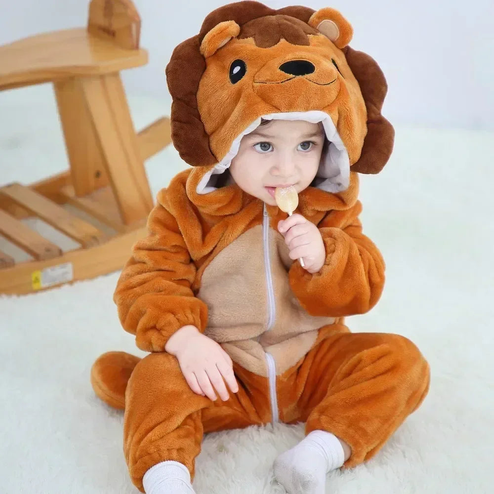 Baby Animal Jumpsuits – Fleece Hooded Rompers with Cute Ears & Tails
