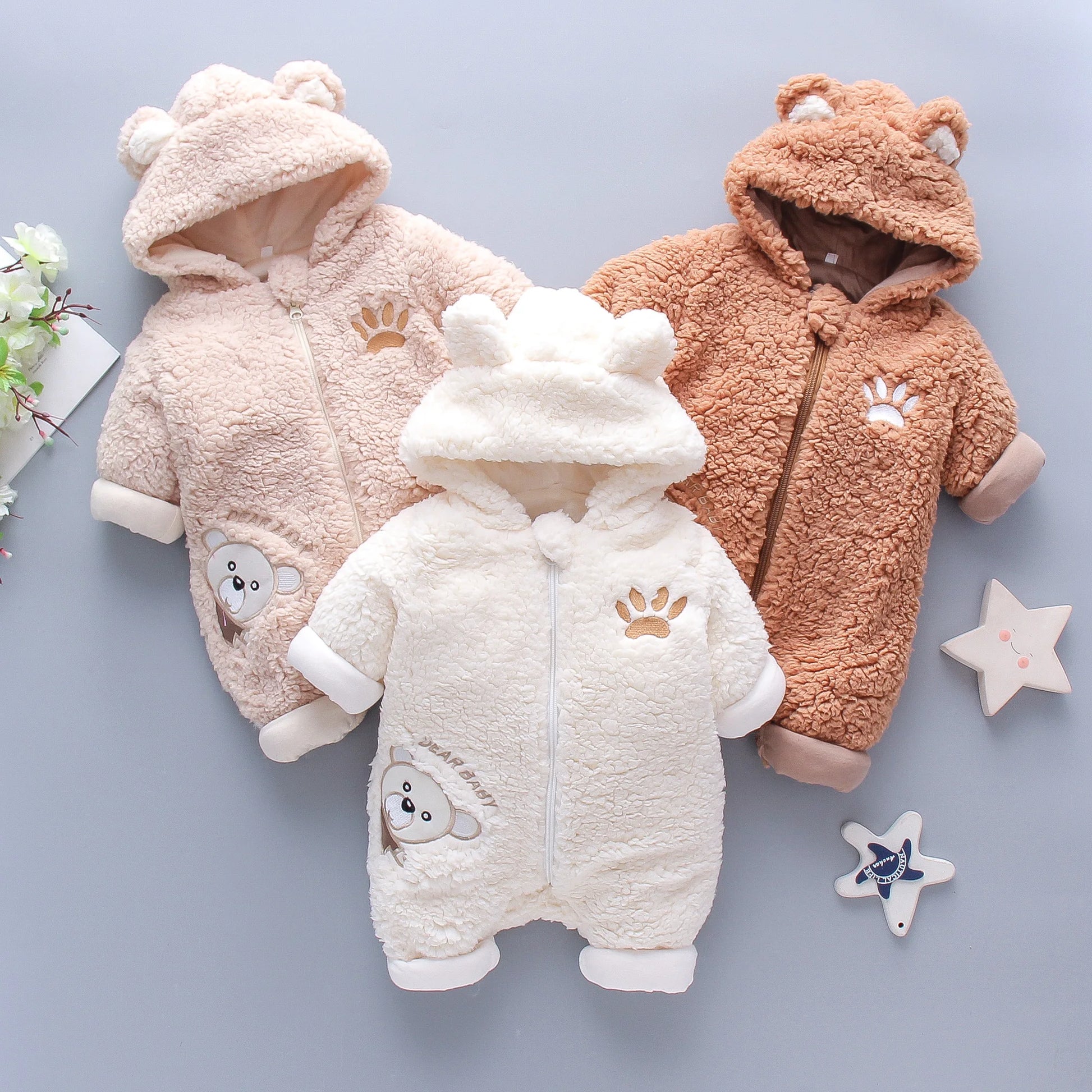 embroidered baby romper for winter warmth
