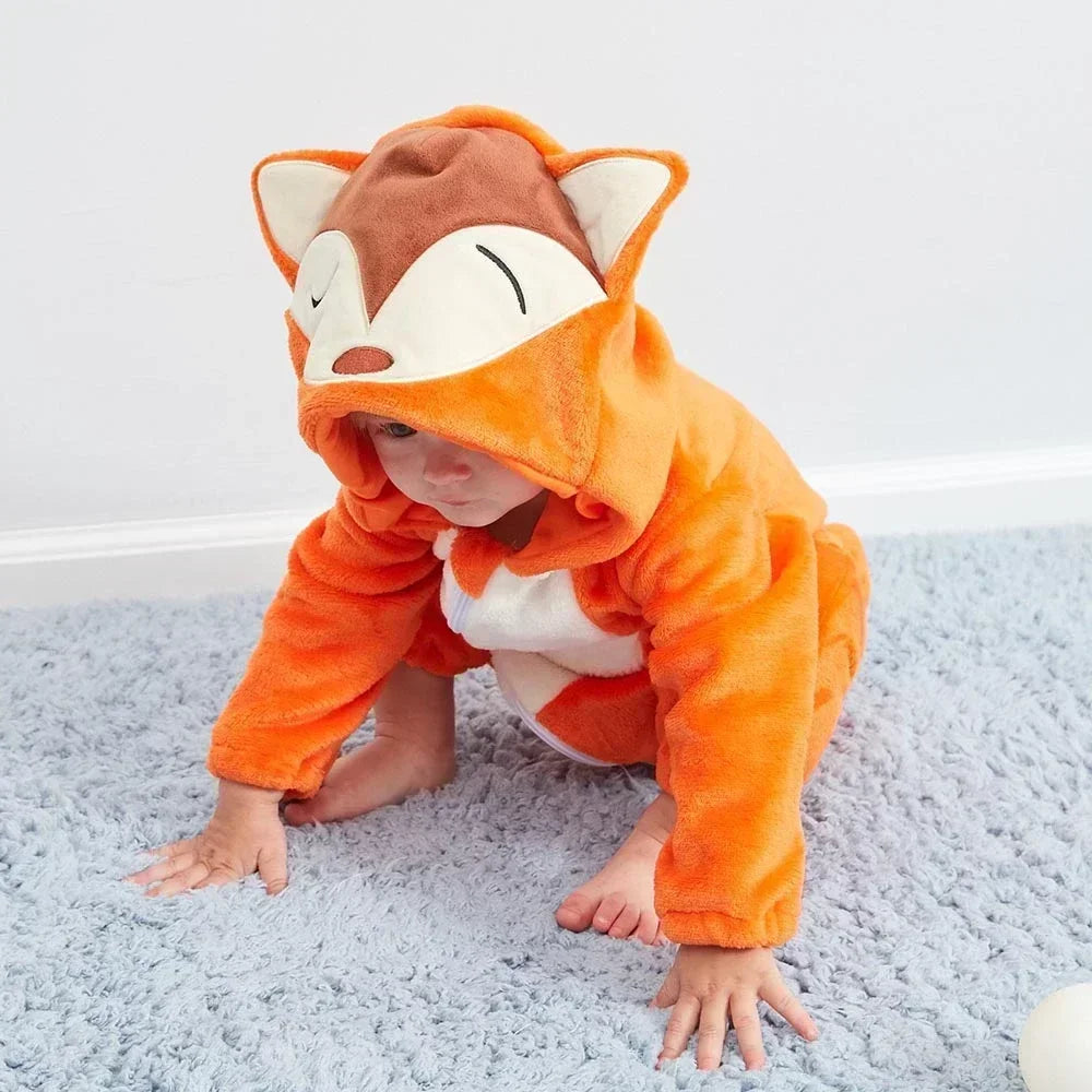 Baby Animal Jumpsuits – Fleece Hooded Rompers with Cute Ears & Tails