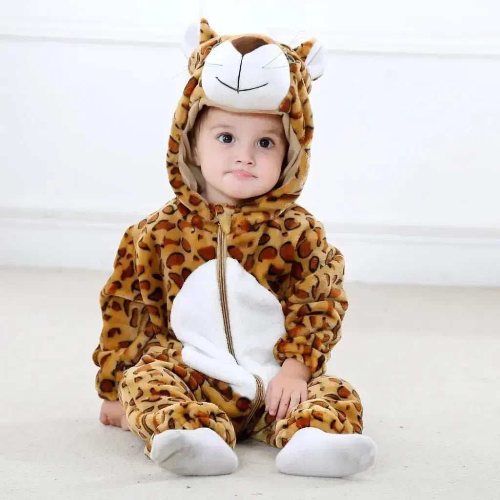Baby Animal Jumpsuits – Fleece Hooded Rompers with Cute Ears & Tails