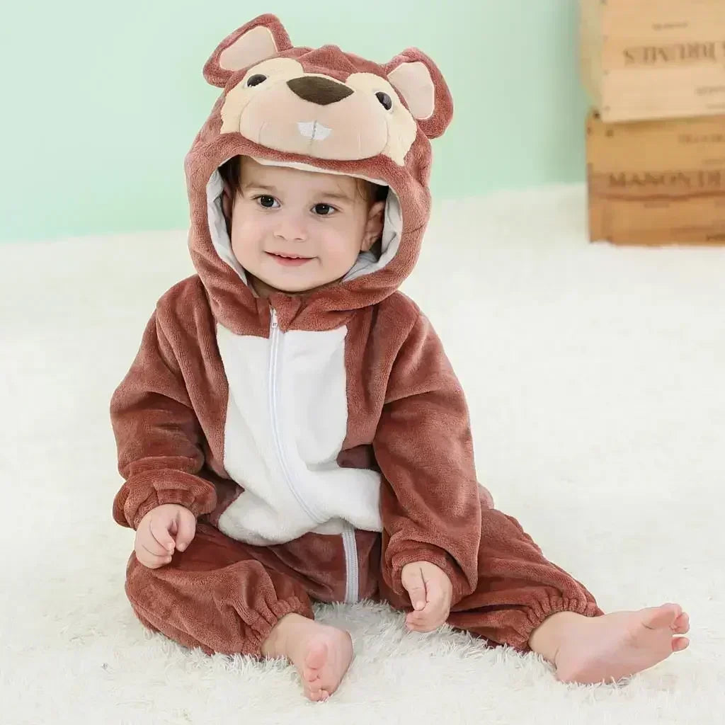 Baby Animal Jumpsuits – Fleece Hooded Rompers with Cute Ears & Tails