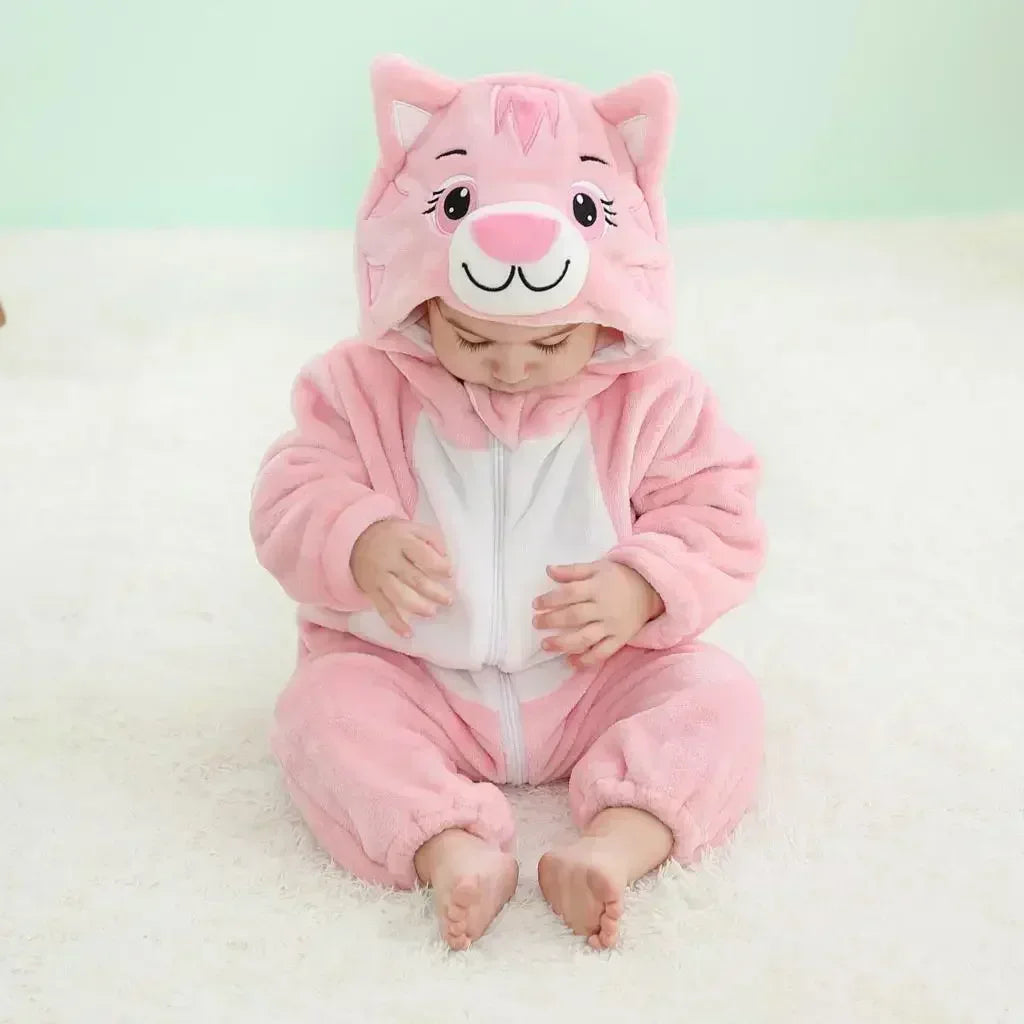 Baby Animal Jumpsuits – Fleece Hooded Rompers with Cute Ears & Tails