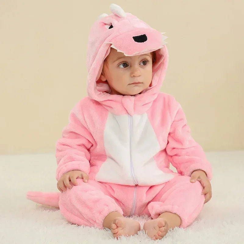 Baby Animal Jumpsuits – Fleece Hooded Rompers with Cute Ears & Tails