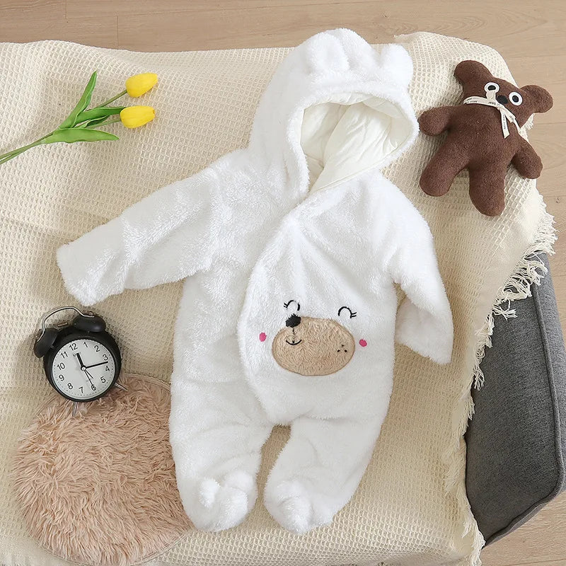 Baby Plush Fleece Jumpsuit – Hooded Winter Onesie for Infants & Toddlers