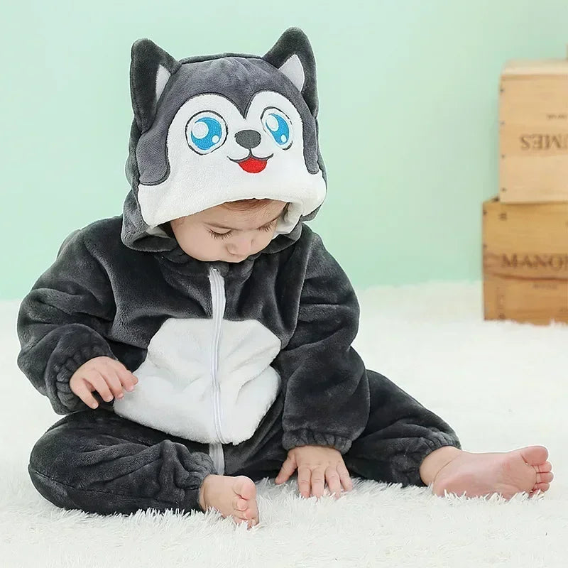Baby Animal Jumpsuits – Fleece Hooded Rompers with Cute Ears & Tails