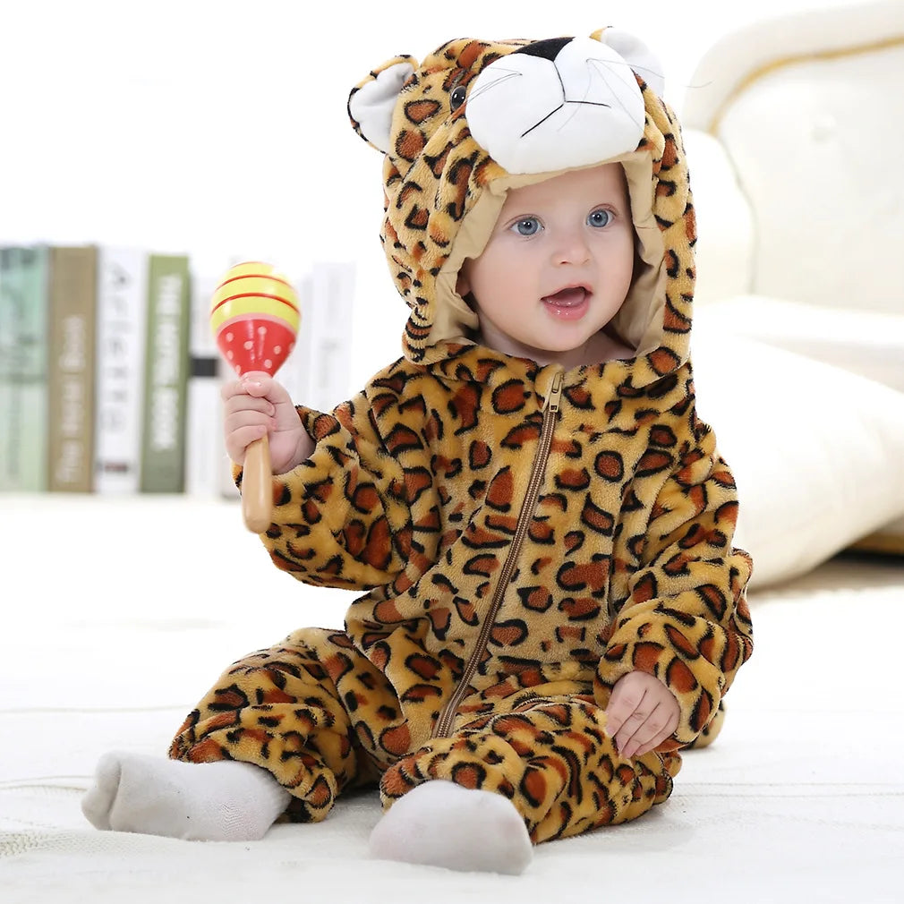 Baby Animal Jumpsuits – Fleece Hooded Rompers with Cute Ears & Tails