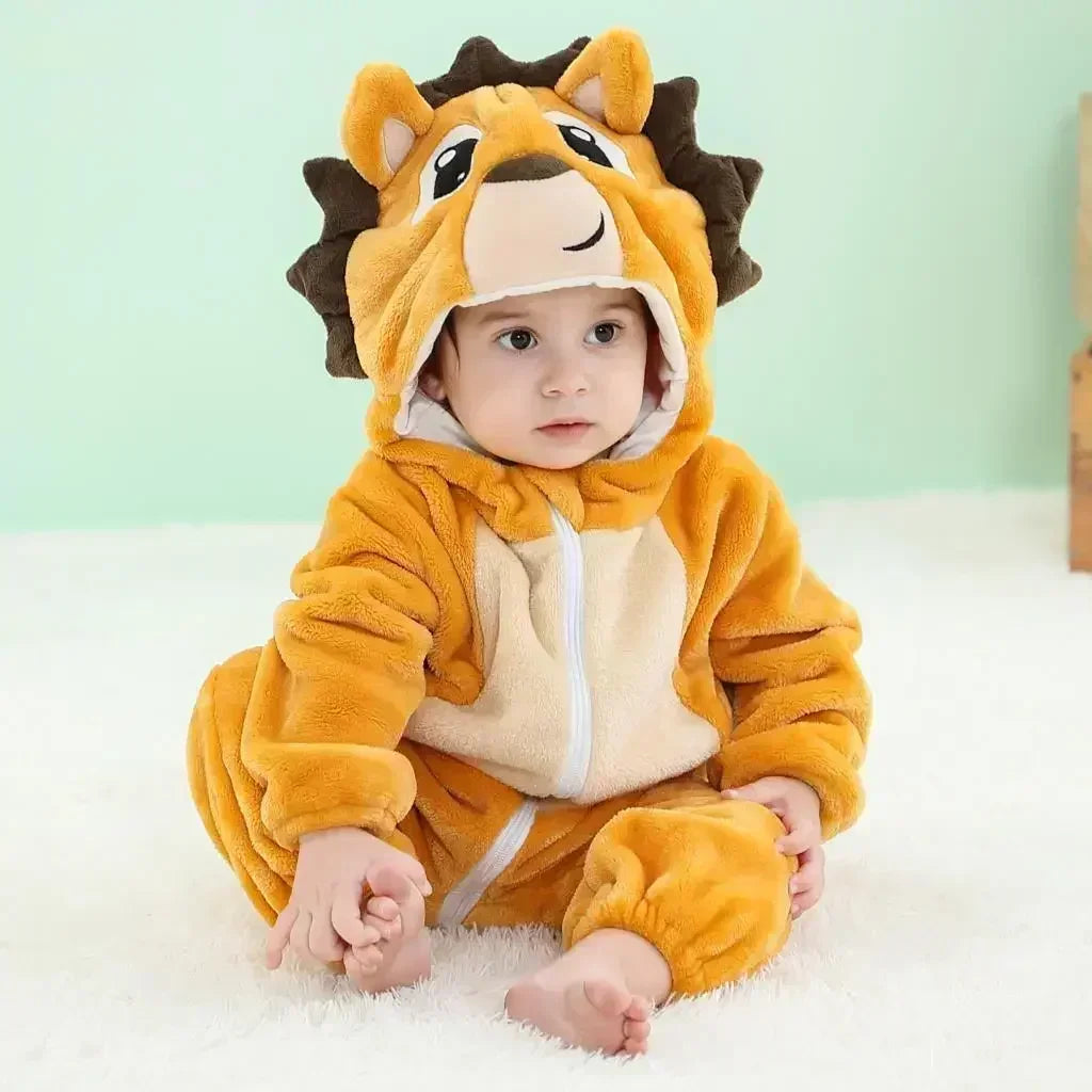 Baby Animal Jumpsuits – Fleece Hooded Rompers with Cute Ears & Tails