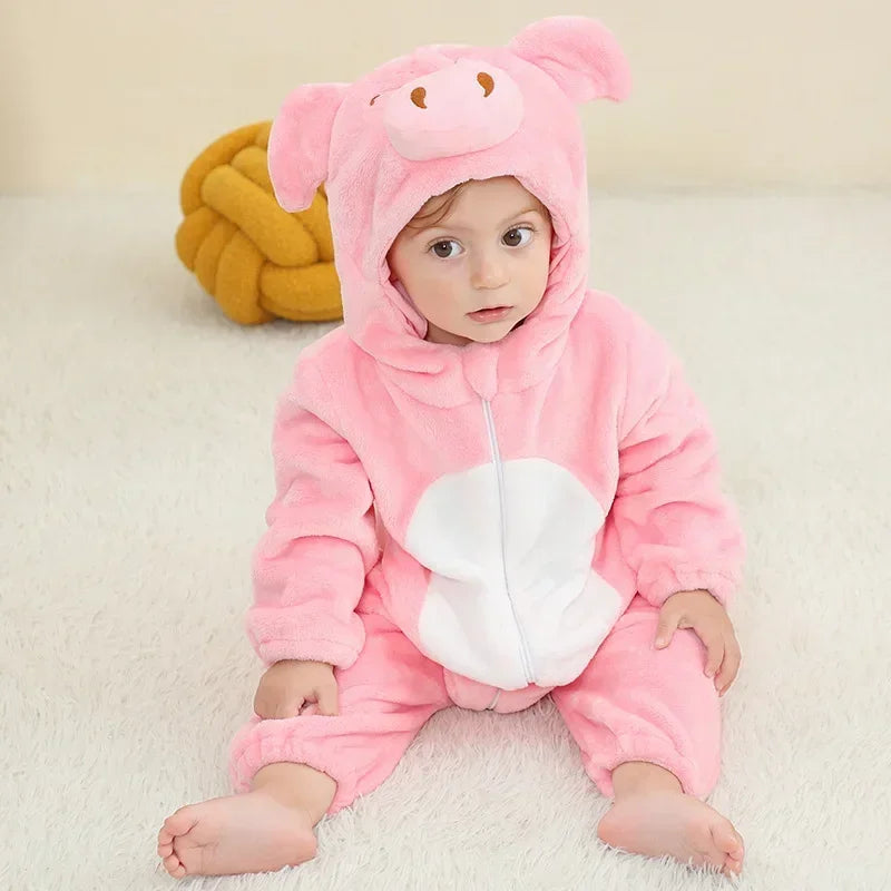 Baby Animal Jumpsuits – Fleece Hooded Rompers with Cute Ears & Tails