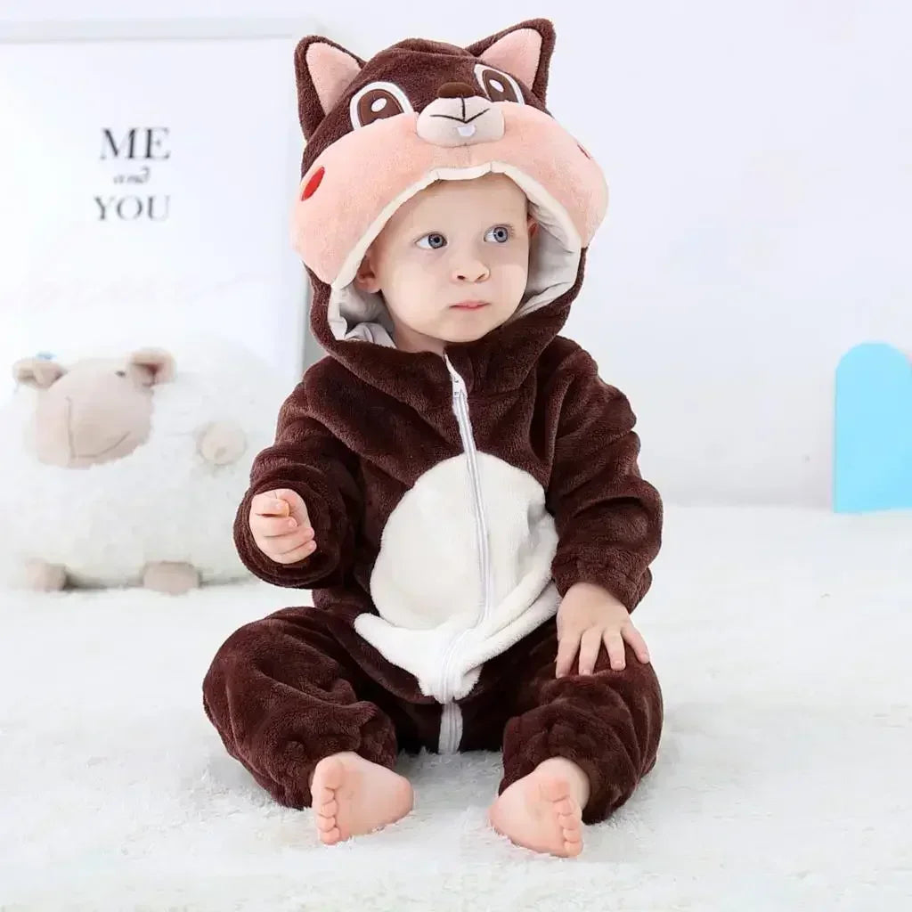 Baby Animal Jumpsuits – Fleece Hooded Rompers with Cute Ears & Tails