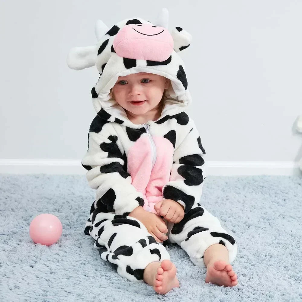 Baby Animal Jumpsuits – Fleece Hooded Rompers with Cute Ears & Tails